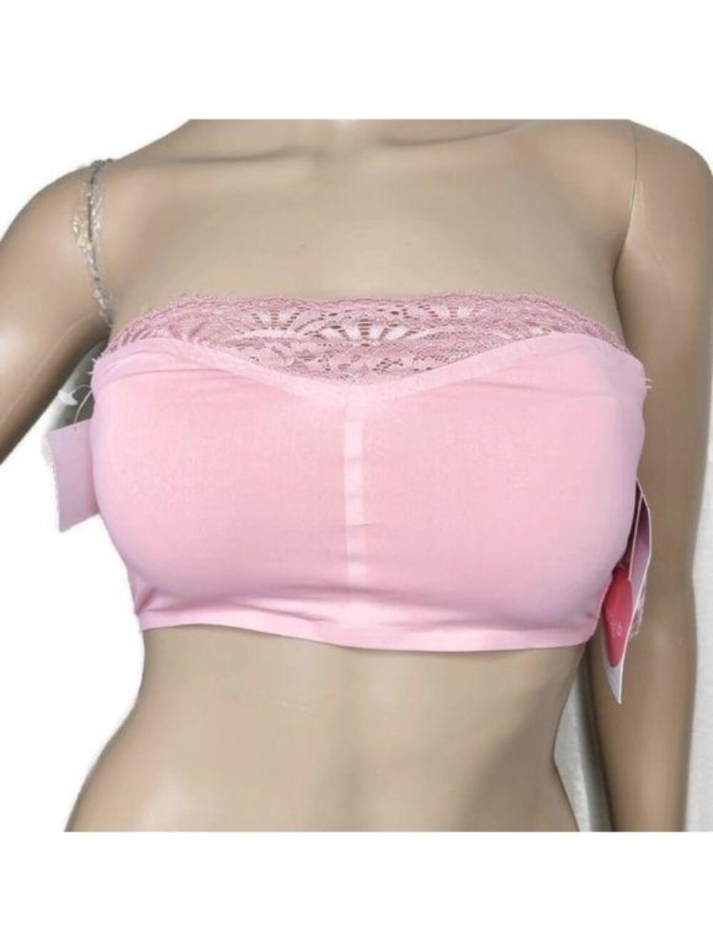 Pink Lace Trim Bandeau Bra With Removable Pads Size M NWT